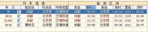 北京到成都动车时刻表_北京到成都动车票价格查询